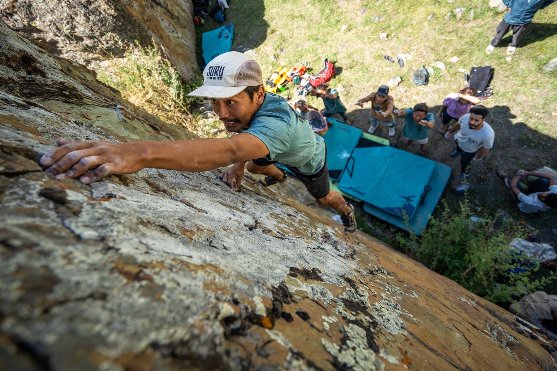 A climber with the crowd below